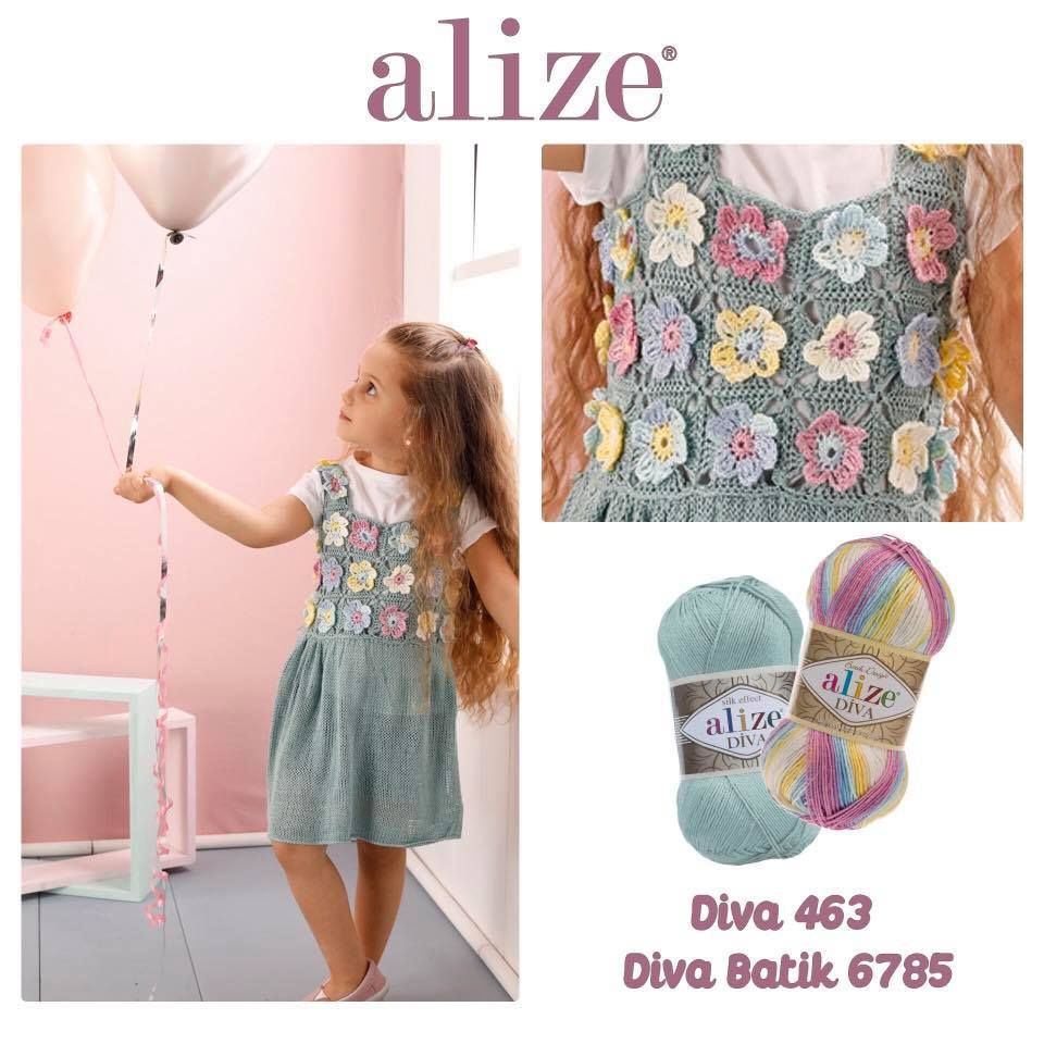 Sợi acrylic bóng Diva nhập khẩu từ Alize yarns đan móc bikini, áo, váy, thú, nón cực xinh