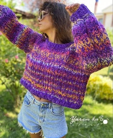 Len Yarnart xoắn nhiều màu Frizzy đan móc áo, váy, nón, áo khoác