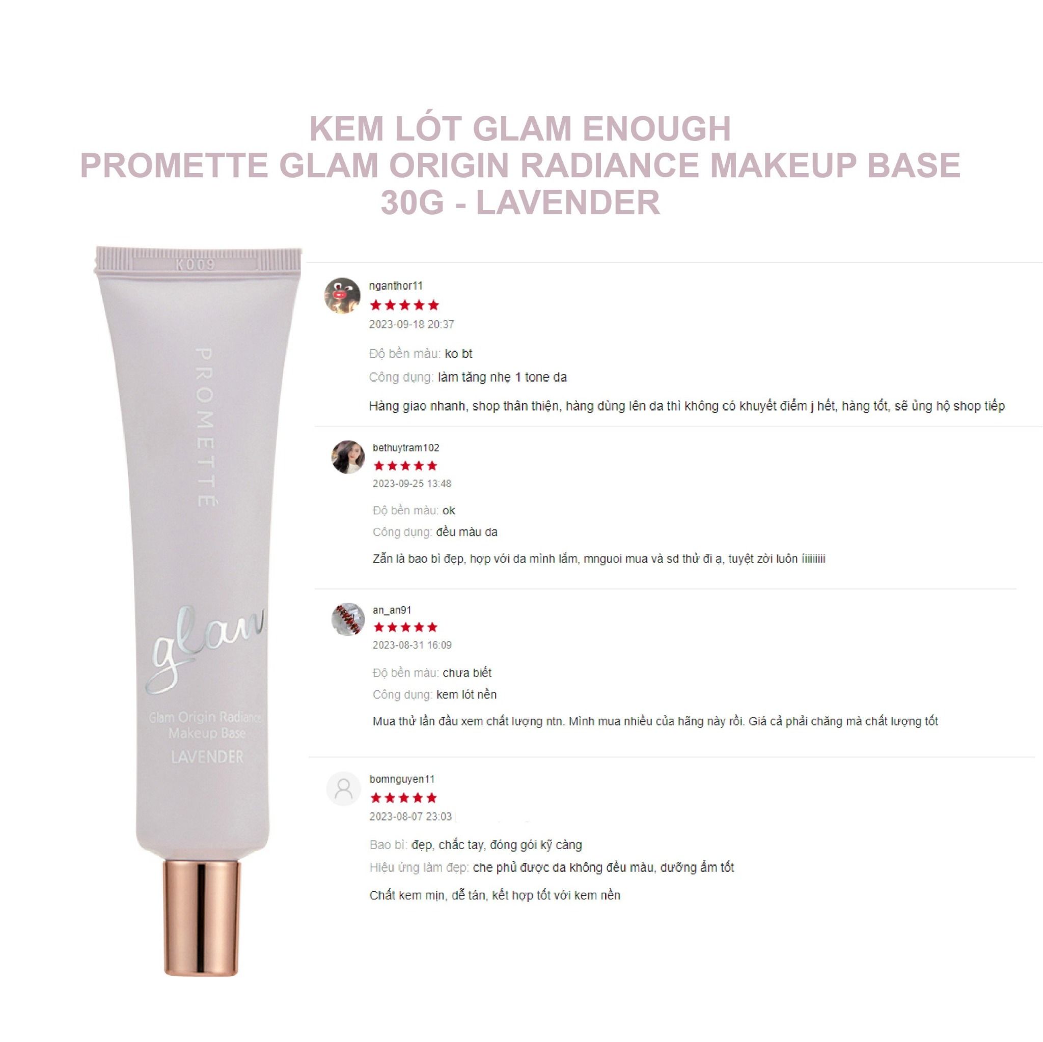KEM LÓT GLAM ENOUGH PROMETTE GLAM ORIGIN RADIANCE MAKEUP BASE 30G - LAVENDER