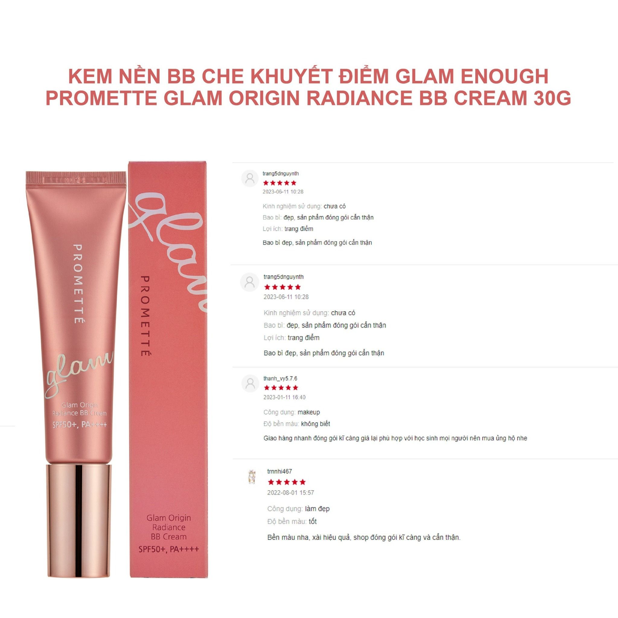 KEM NỀN BB CHE KHUYẾT ĐIỂM GLAM ENOUGH PROMETTE GLAM ORIGIN RADIANCE BB CREAM 30G