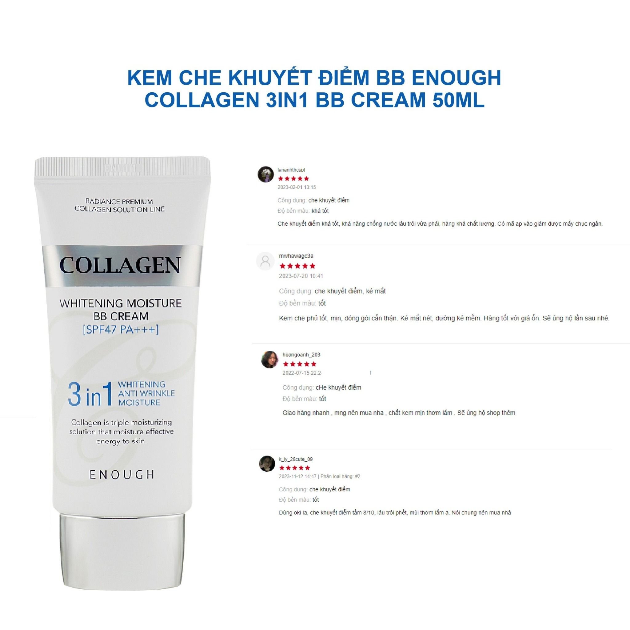 KEM CHE KHUYẾT ĐIỂM BB ENOUGH COLLAGEN 3IN1 BB CREAM 50G