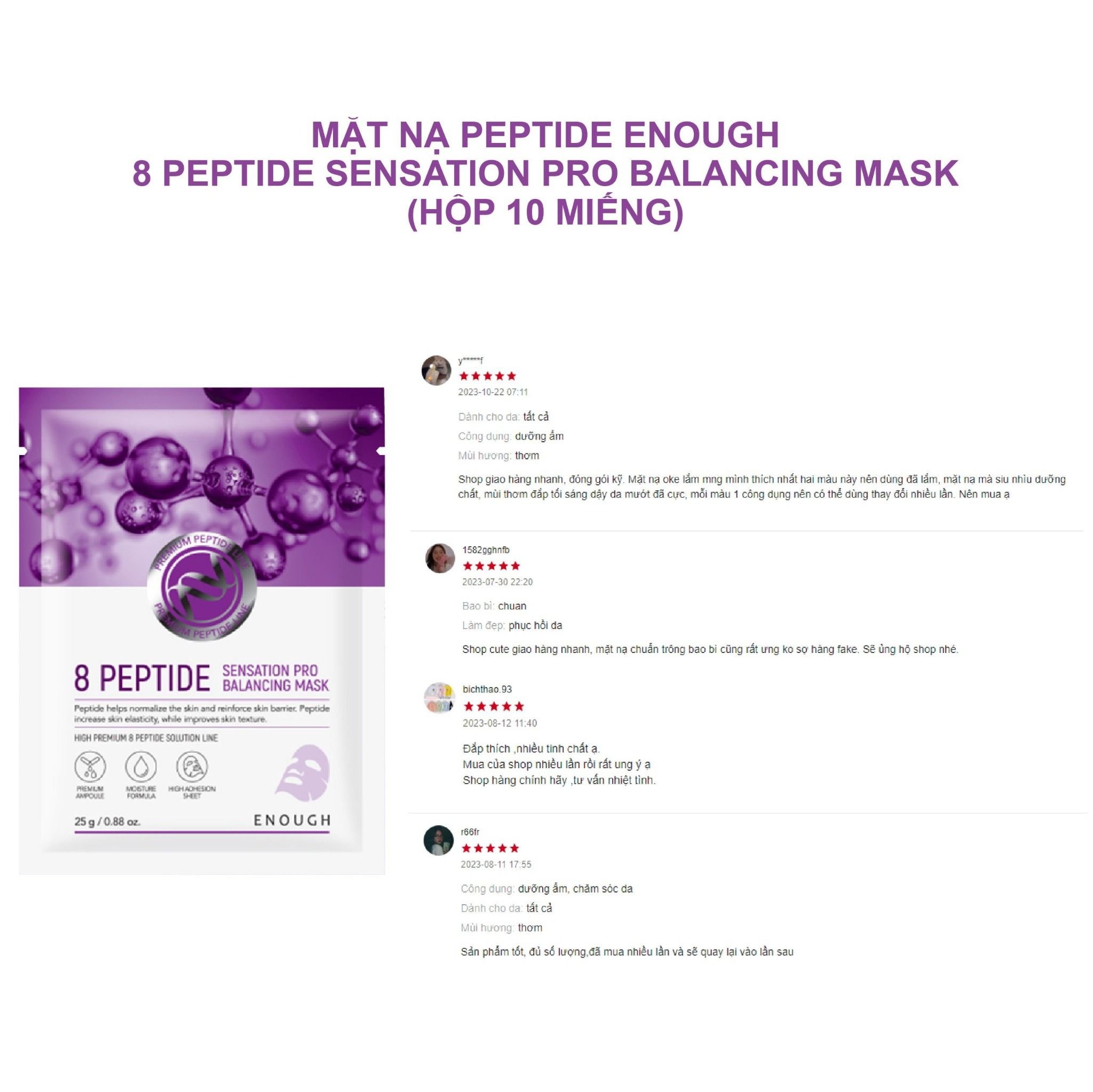 MẶT NẠ PEPTIDE CAO CẤP ENOUGH 8 PEPTIDE SENSATION PRO BALANCING MASK (HỘP 10 MIẾNG)