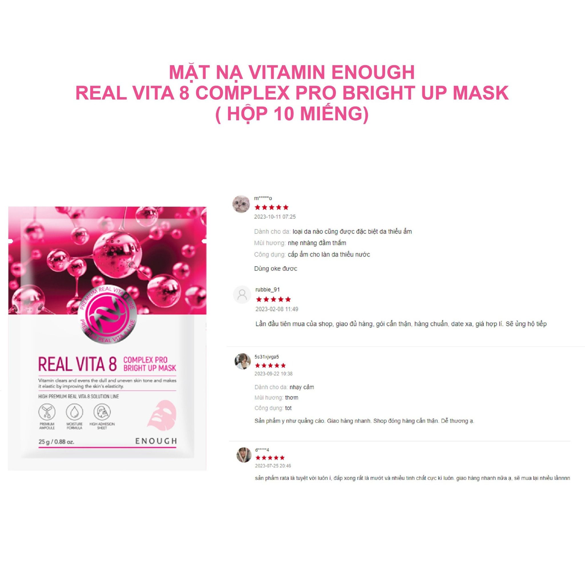 MẶT NẠ VITAMIN CAO CẤP ENOUGH REAL VITA 8 COMPLEX PRO BRIGHT UP MASK ( HỘP 10 MIẾNG)