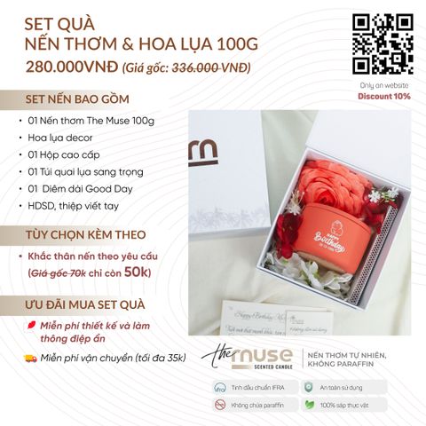 Set quà nến thơm & hoa lụa 100g