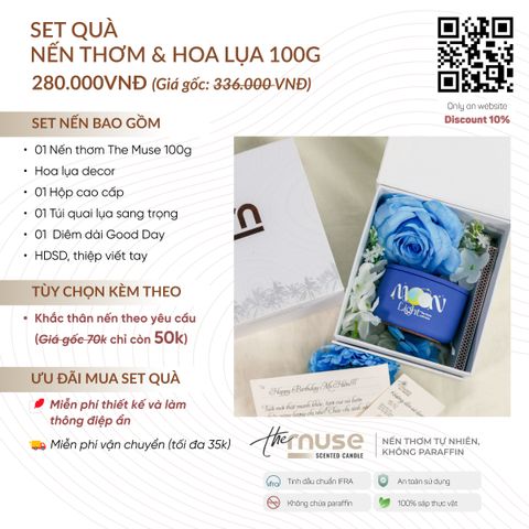 Set quà nến thơm & hoa lụa 100g
