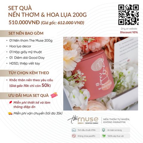 Set quà nến thơm & hoa lụa 200g
