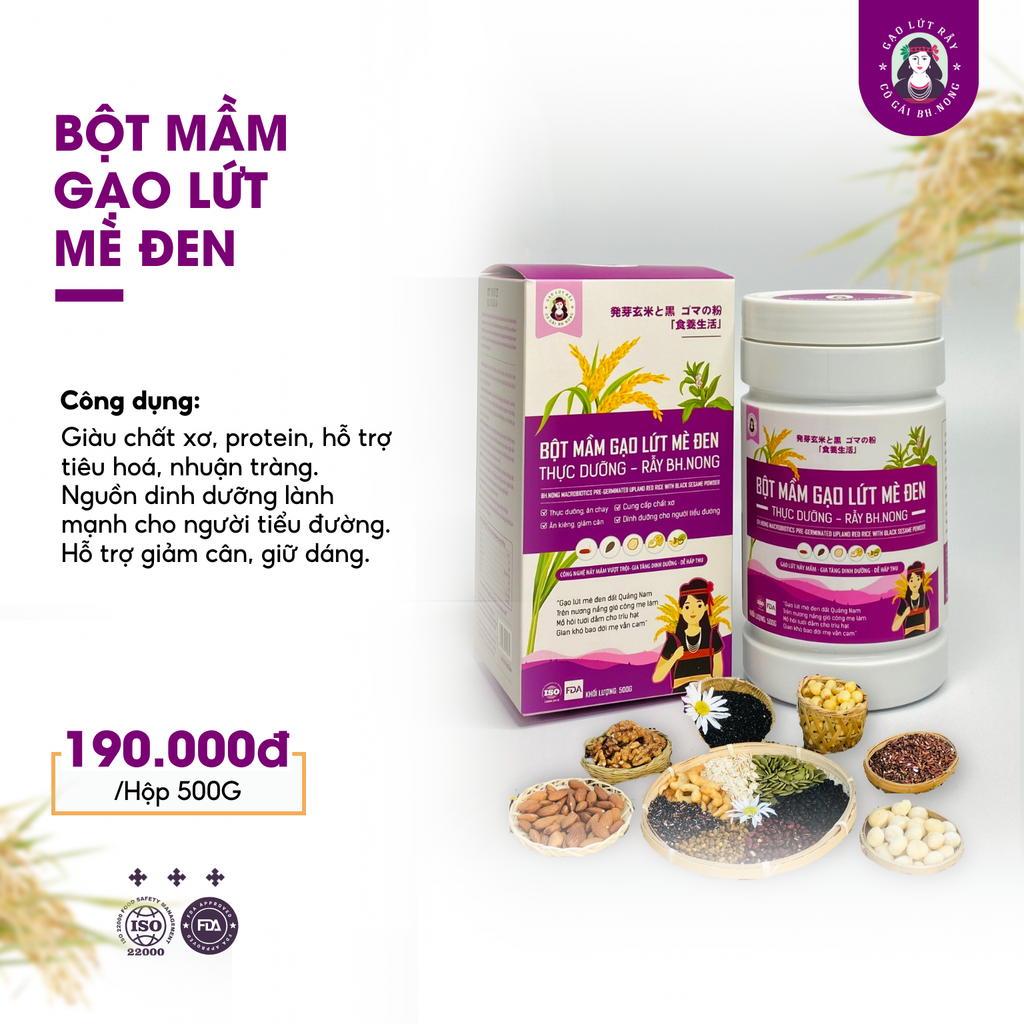 Bột mầm gạo lứt mè đen (thực dưỡng, không đường)