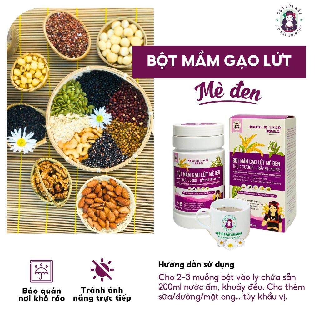 Bột mầm gạo lứt mè đen (thực dưỡng, không đường)