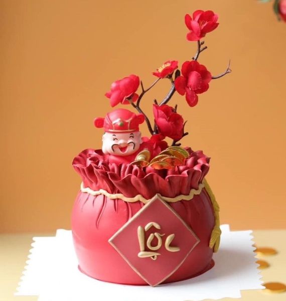 Bánh Kem Hũ Vàng Lộc Đỏ Ông Thần Tài, Mừng Khai Trương Tài Lộc