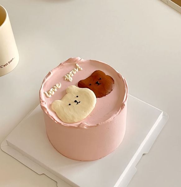 Bánh Sinh Nhật Mini Mẫu Gấu Hồng H005