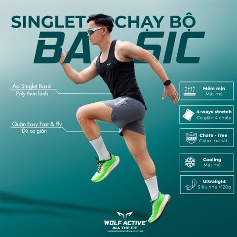 Áo Singlet Chạy Bộ Basic Cho Nam, Chất Vải Mềm Mịn, Co Giãn 4 Chiều, Màu Sắc Đơn Giản