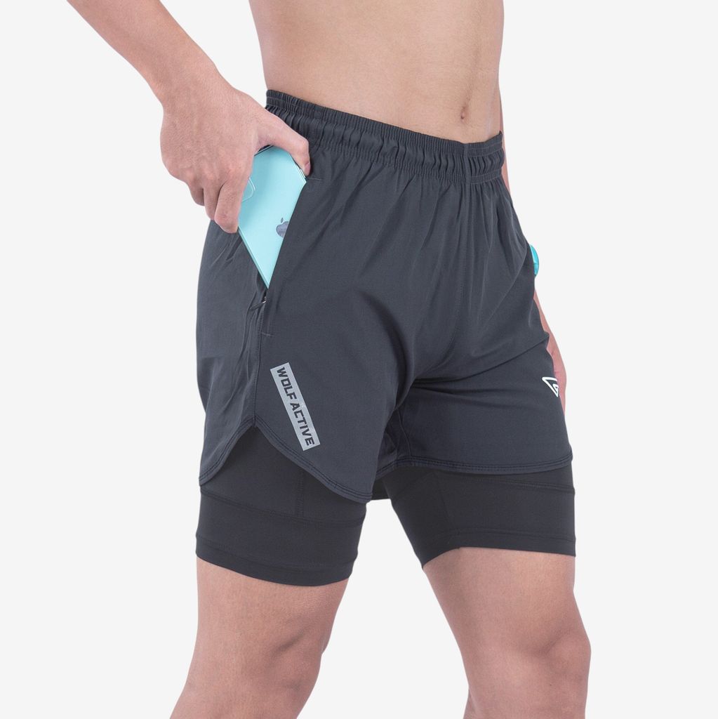 Quần 2 Lớp Chạy Bộ Tập Gym Wolf Active Max Speed 195, Chất Vải Cao Cấp, Nhanh Khô, Nhẹ, Nhiều Túi