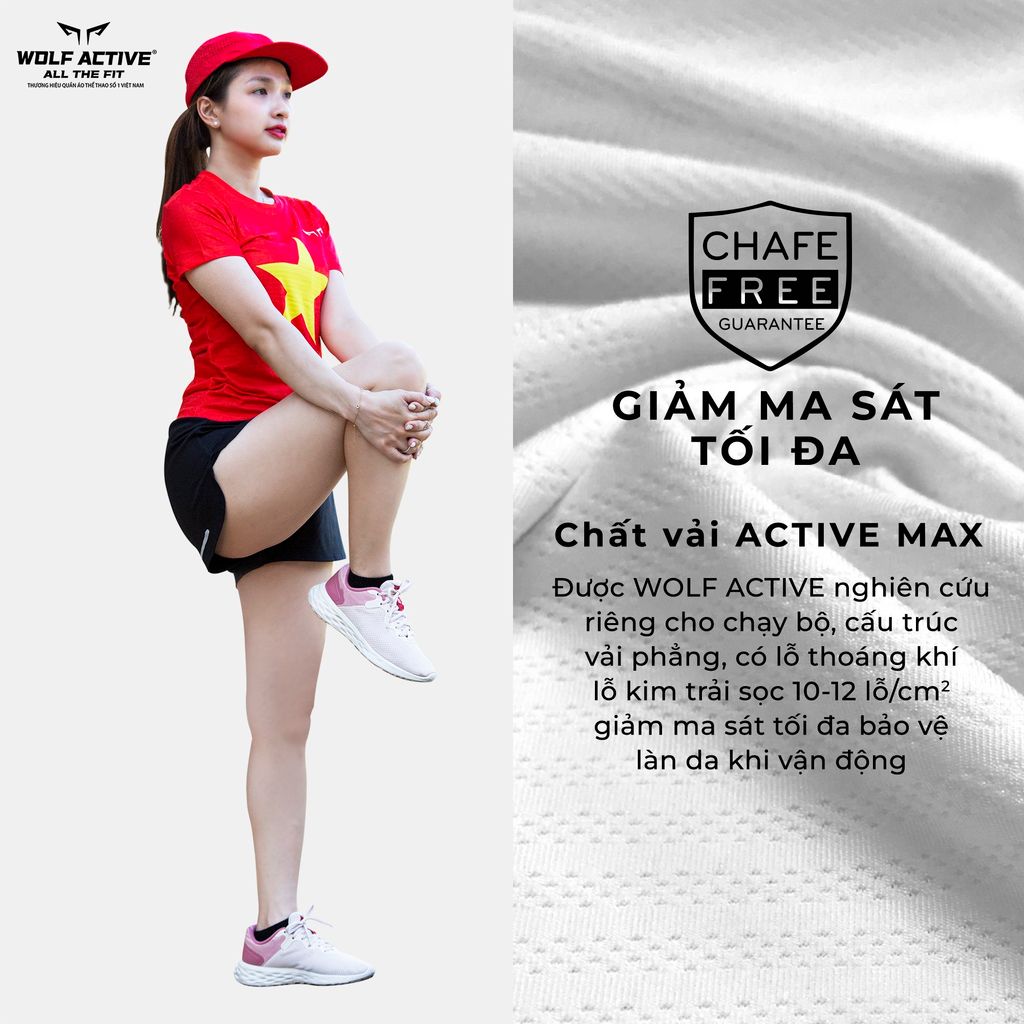 Áo Chạy Bộ Nữ Wolf Active Cờ Đỏ Sao Vàng, Chất Vải Active Max Cao Cấp, Mềm Mịn, Co Giãn 4 Chiều