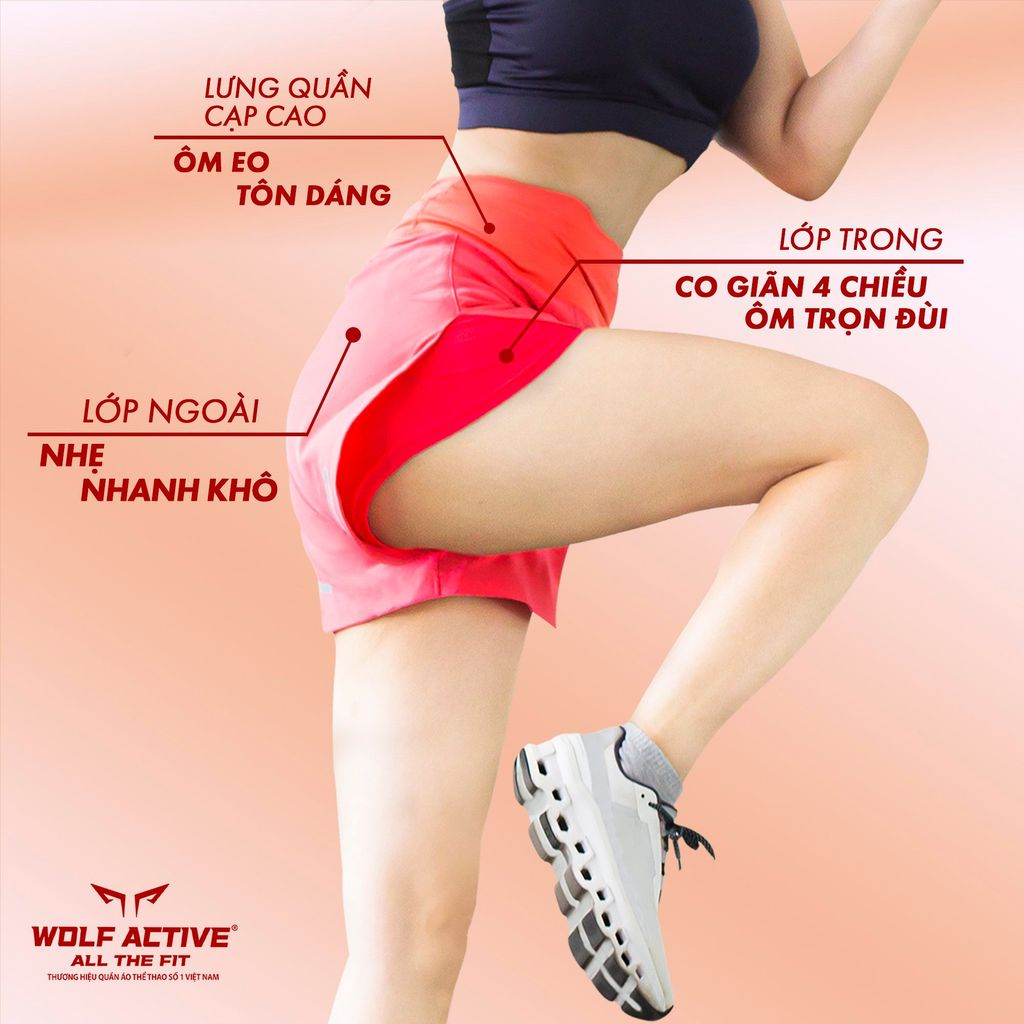 Quần Thể Thao Chạy Bộ Nữ Wolf Active Essential Run V1 2in1 Chất Vải Cao Cấp Nhẹ, Nhanh Khô Thấm Hút Mồ Hôi Tốt