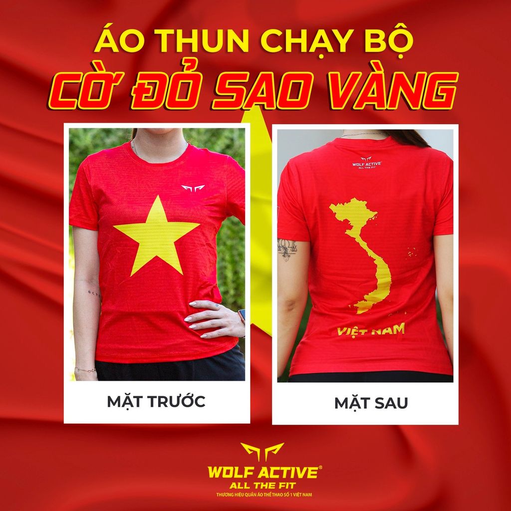 Áo Chạy Bộ Nữ Wolf Active Cờ Đỏ Sao Vàng, Chất Vải Active Max Cao Cấp, Mềm Mịn, Co Giãn 4 Chiều