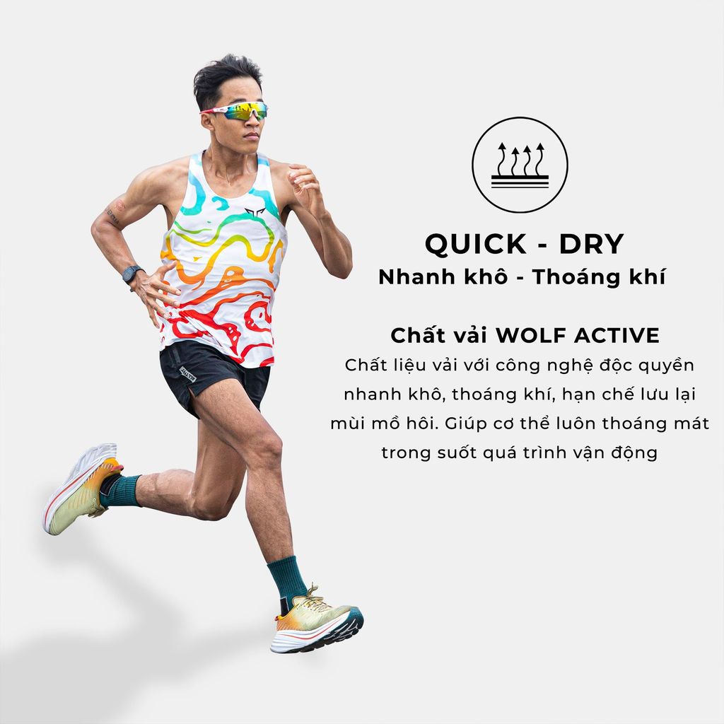 Áo Chạy Bộ Singlet Wolf Active Mạch Ngầm, Chất Vải Wolf Active Mỏng Nhẹ, Nhanh Khô, Co Giãn 4 Chiều, Thoải Mái Vận Động