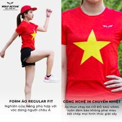 Áo Chạy Bộ Nữ Wolf Active Cờ Đỏ Sao Vàng, Chất Vải Active Max Cao Cấp, Mềm Mịn, Co Giãn 4 Chiều