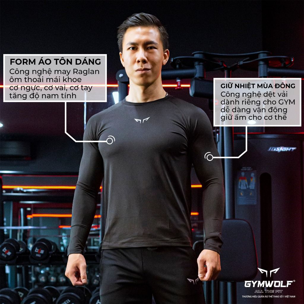 Áo Dài Tay Nam Wolf Active Powerfit V1 185, Áo Giữ Nhiệt Thể Thao, Áo Tập Gym Body Chất Vải Dày Dặn, Mềm Mịn