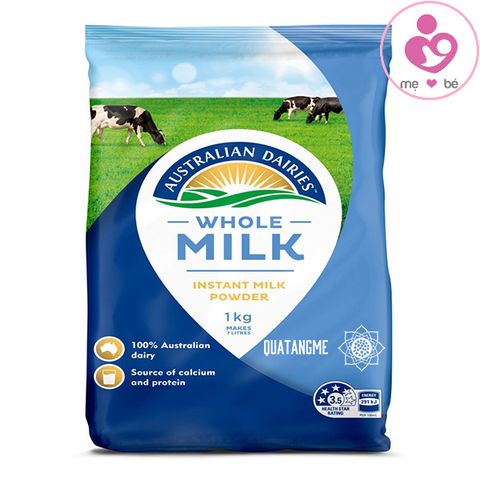 Sữa tươi dạng bột nguyên kem Australian Dairies Whole Milk của Úc gói 1kg