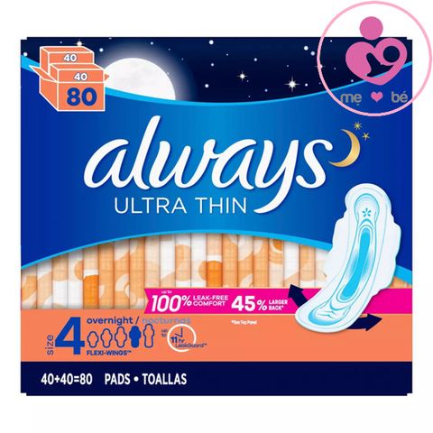 Băng vệ sinh ban đêm Always Ultra Thin siêu thấm của Mỹ hộp 80 miếng