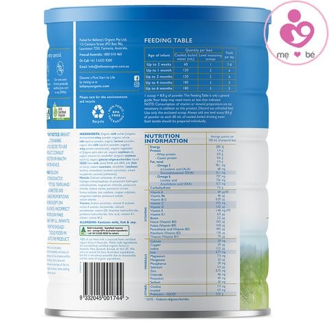 Sữa Bellamy’s Organic số 2 của Úc cho trẻ từ 6-12 tháng hộp 900g