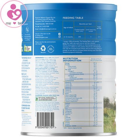 Sữa Bellamy’s Organic số 1 của Úc cho trẻ từ 0-6 tháng hộp 900g
