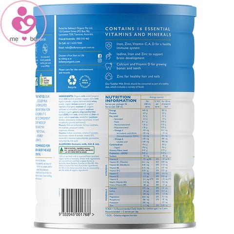 Sữa Bellamy’s Organic số 3 của Úc cho trẻ 1-3 tuổi hộp 900g