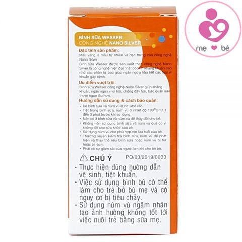 Bình sữa cổ hẹp Wesser Nano Silver 60ml phù hợp cho bé từ 0 tháng tuổi