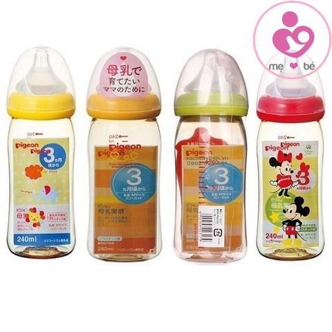Bình sữa cổ rộng Pigeon 240ml nội địa Nhật cho bé từ 3 tháng tuổi