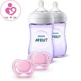 Set 2 bình sữa và 2 ti ngậm Philips Avent Natural của Anh cho bé từ 1 tháng tuổi dung tích 260ml