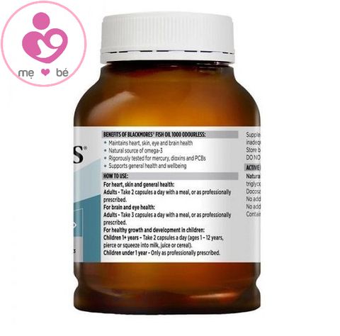 Dầu cá Blackmores Fish Oil 1000 Odourless của Úc lọ 400 viên