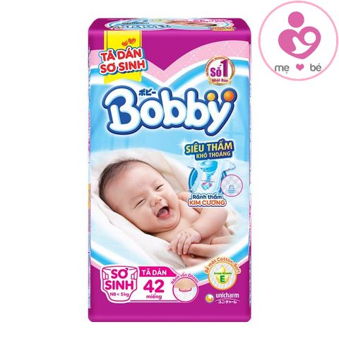 Tã dán Bobby siêu thấm size NB 42 miếng cho bé sơ sinh dưới 5kg