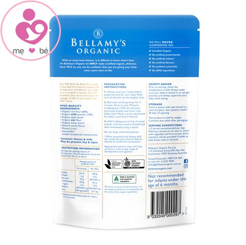 Bột ăn dặm Bellamy's Organic cho bé từ 6 tháng tuổi