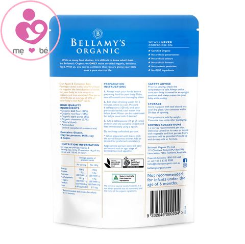 Bột ăn dặm Bellamy's Organic cho bé từ 6 tháng tuổi