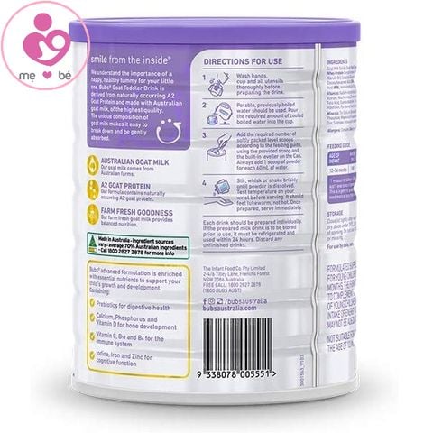 Sữa dê Bübs Australian Goat Milk số 3 của Úc cho trẻ từ 1-3 tuổi hộp 800g