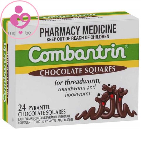 Kẹo tẩy giun Combantrin Chocolate Squares của Úc hộp 24 miếng