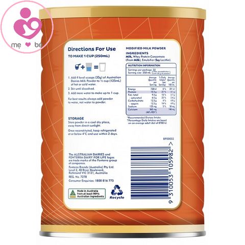 Sữa tươi dạng bột Australian Dairies Protein của Úc cho trẻ từ 2 tuổi hộp 800g