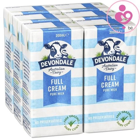 Sữa tươi Devondale Full Cream Pure Milk của Úc cho trẻ từ 12 tháng thùng 24 hộp 200ml/hộp