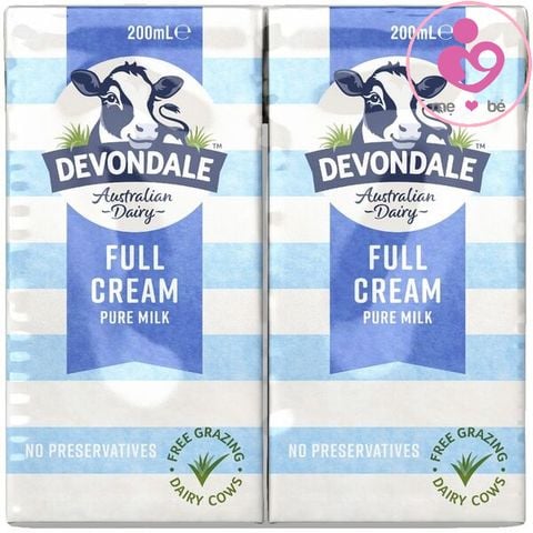 Sữa tươi Devondale Full Cream Pure Milk của Úc cho trẻ từ 12 tháng thùng 24 hộp 200ml/hộp