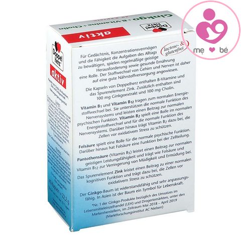 Viên bổ não Doppel herz aktiv Ginkgo + B-Vitamine + Cholin của Đức hộp 40 viên