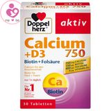 Viên canxi, vitamin D3 và biotin Doppel herz aktiv Calcium + D3 Biotin + Folsäure của Đức hộp 30 viên