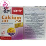 Viên canxi, vitamin D3 và biotin Doppel herz aktiv Calcium + D3 Biotin + Folsäure của Đức hộp 30 viên