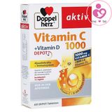 Viên vitamin C và D Doppel herz aktiv Vitamin C 1000 +Vitamin D Depot của Đức hộp 60 viên