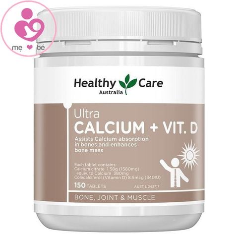 Canxi và vitamin D Healthy Care Ultra Calcium + Vit.D của Úc lọ 150 viên