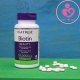 Viên uống hỗ trợ mọc tóc và giảm tóc gãy rụng Natrol Biotin Beauty 10000 mcg của Mỹ lọ 100 viên