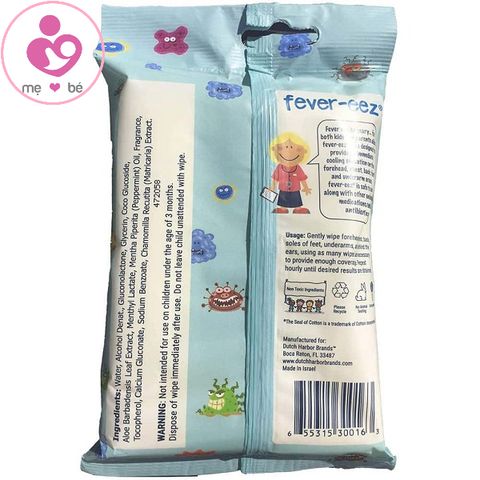 Khăn lau hạ sốt Fever-eez Cool Care For Kids Forehead And Body Wipes của Mỹ cho trẻ từ 3 tháng
