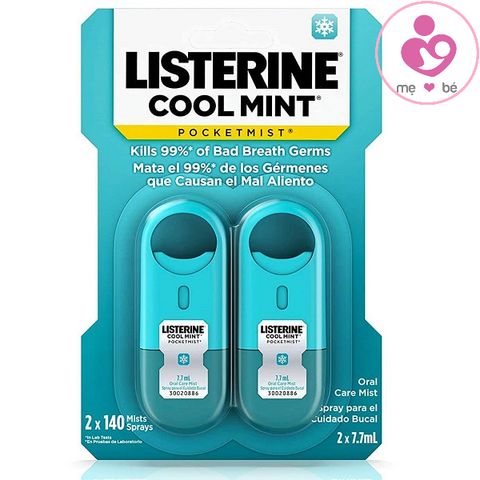 Set 2 lọ xịt thơm miệng Listerine Cool Mint Pocketmist hương bạc hà của Mỹ lọ 7,7ml/lọ