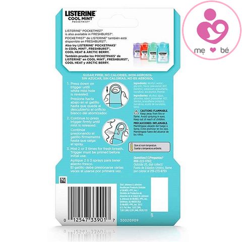Xịt thơm miệng Listerine Cool Mint Pocketmist hương bạc hà của Mỹ lọ 7,7ml