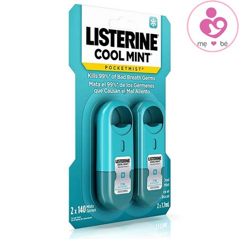 Set 2 lọ xịt thơm miệng Listerine Cool Mint Pocketmist hương bạc hà của Mỹ lọ 7,7ml/lọ