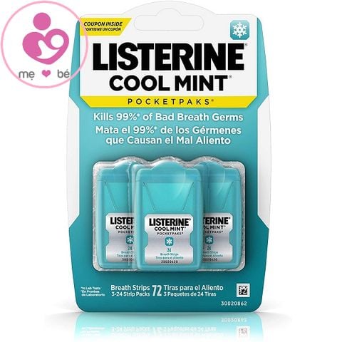 Miếng ngậm thơm miệng Listerine Pocketpaks Cool Mint vị bạc hà của Mỹ vỉ 3 hộp 72 miếng